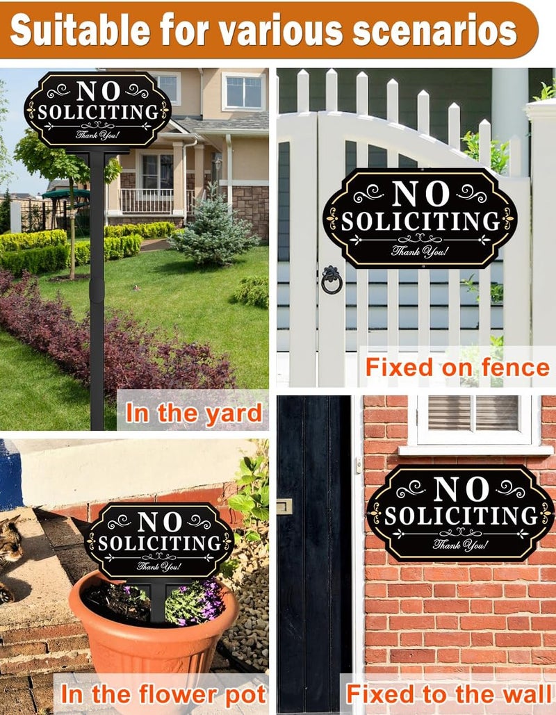 multiwins No Soliciting Sign for House with Stake - Adjustable Height - 12.6 x 6.6 Inch/36 Inch High - 50-mil Thick Aluminum -Metal No Soliciting Yard Sign for Home/Front Door and Business (White-02) - Image 5